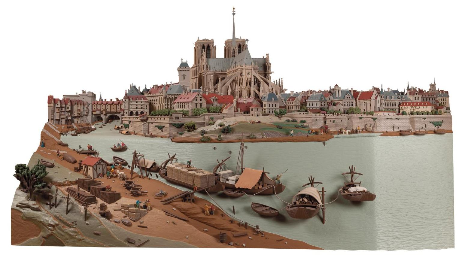François Léman dit Madraz (né en 1942), diorama représentant l’île de la Cité avec...  L’île de la Cité à la toute fin du XVIe siècle...