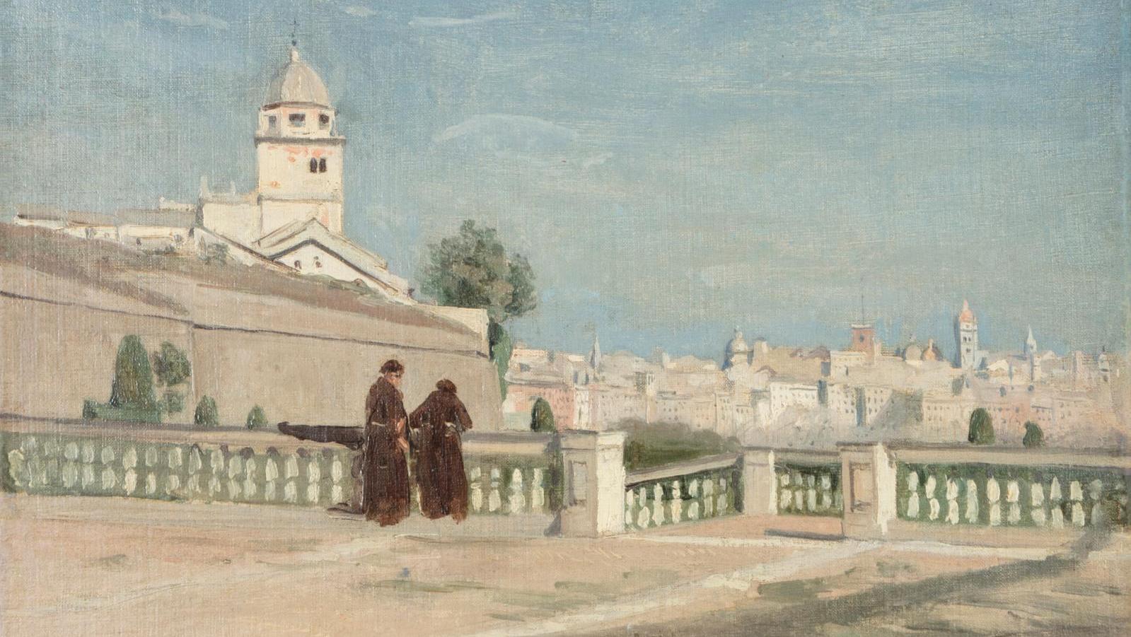 Camille Corot (1796–1875), Deux moines sur la terrasse du palais Doria à Gênes, juin... Corot, la lumière italienne