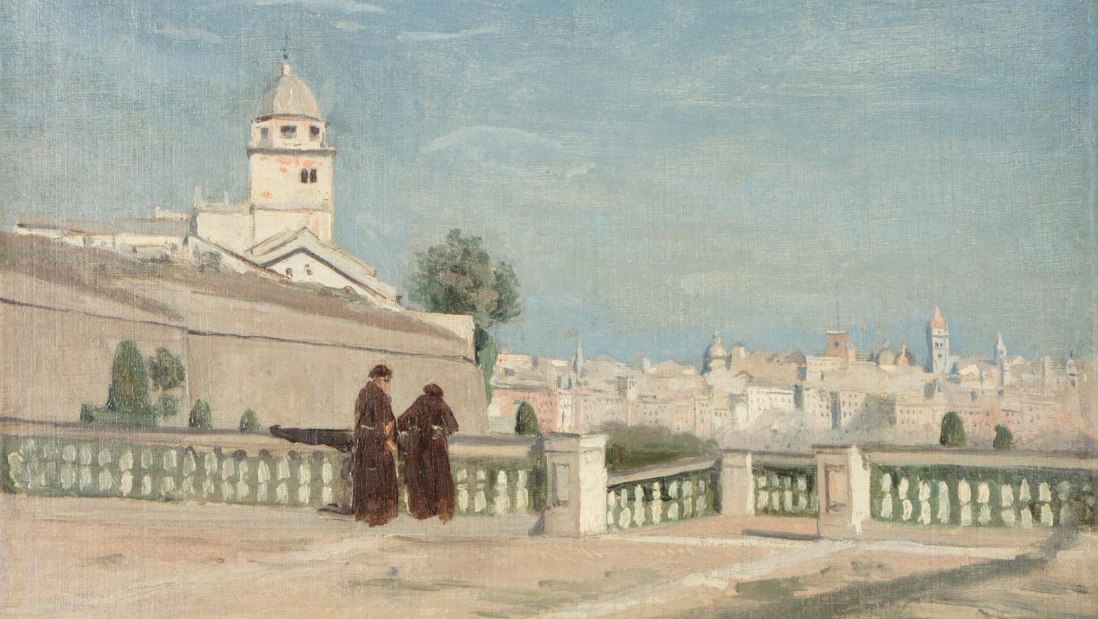 Camille Corot (1796–1875), Deux moines sur la terrasse du palais Doria à Gênes (Two... Corot, the Light of Italy