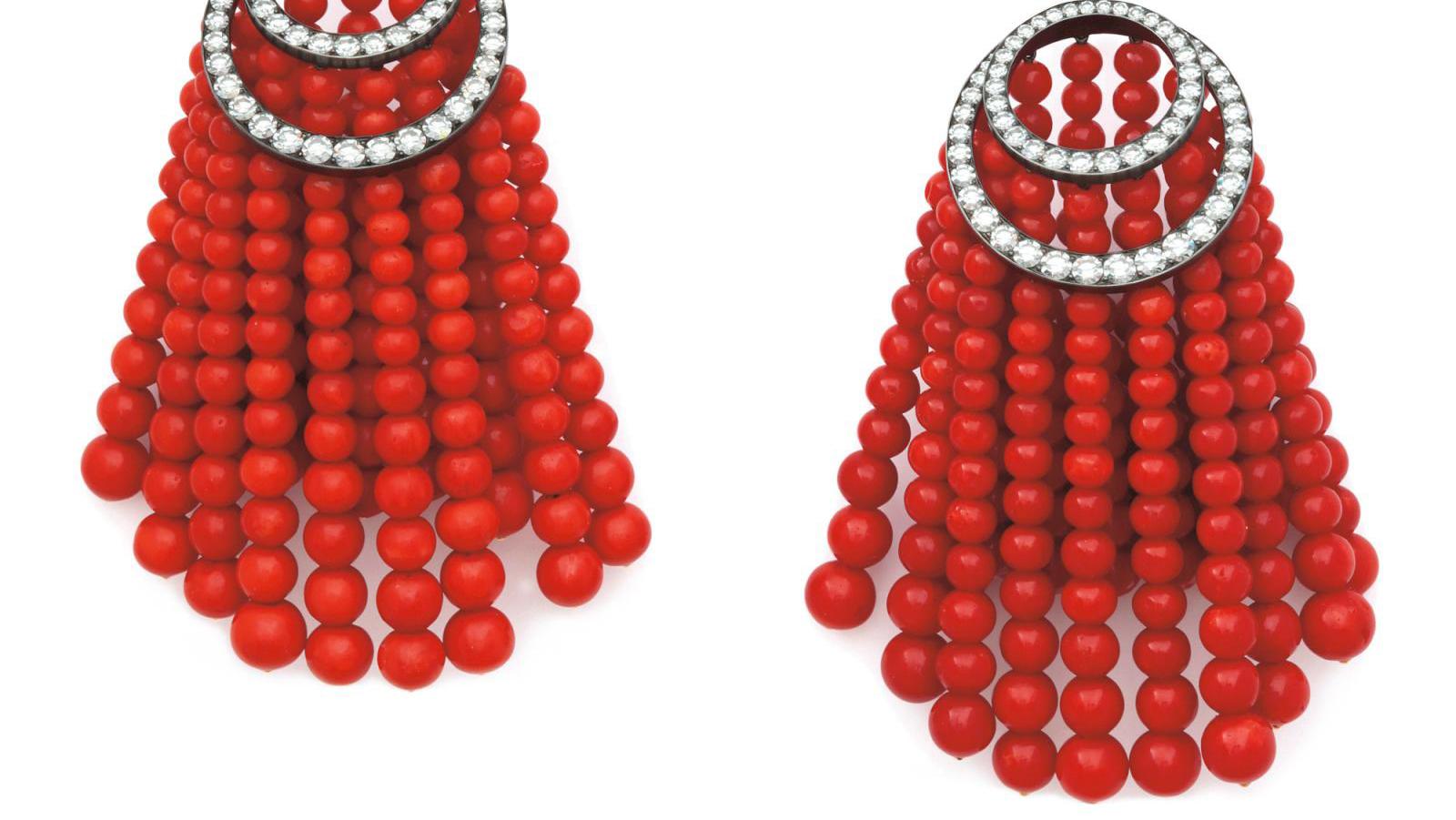 JAR, pair of platinum and yellow-gold earrings, consisting of coral bead swags surmounted... Coral Swags and the Allure of JAR