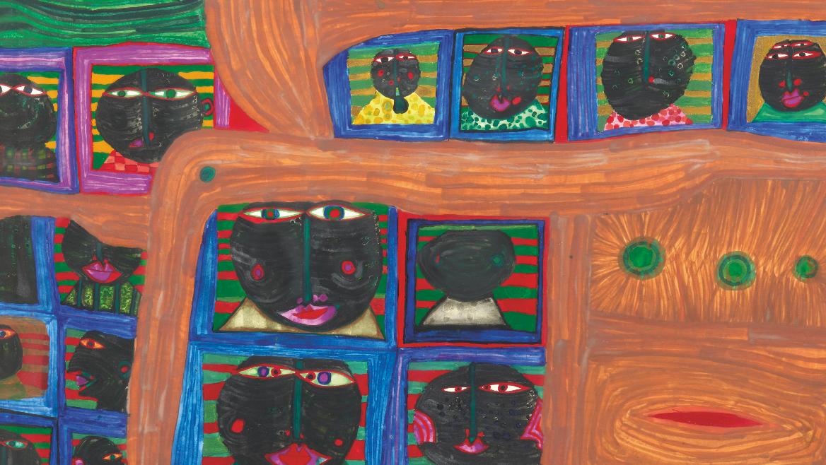 Friedensreich Hundertwasser (1928-2000), On the Red Roads of the Mountains of the... Friedensreich Hundertwasser and Prunella Clough Reach for the Moon 