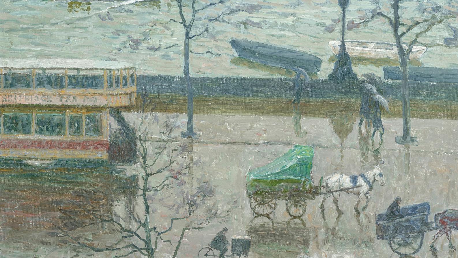 Émile Claus (1849-1924), Les Quais de la Tamise sous la pluie, Londres, 1918, huile... Émile Claus apprivoise la Tamise 