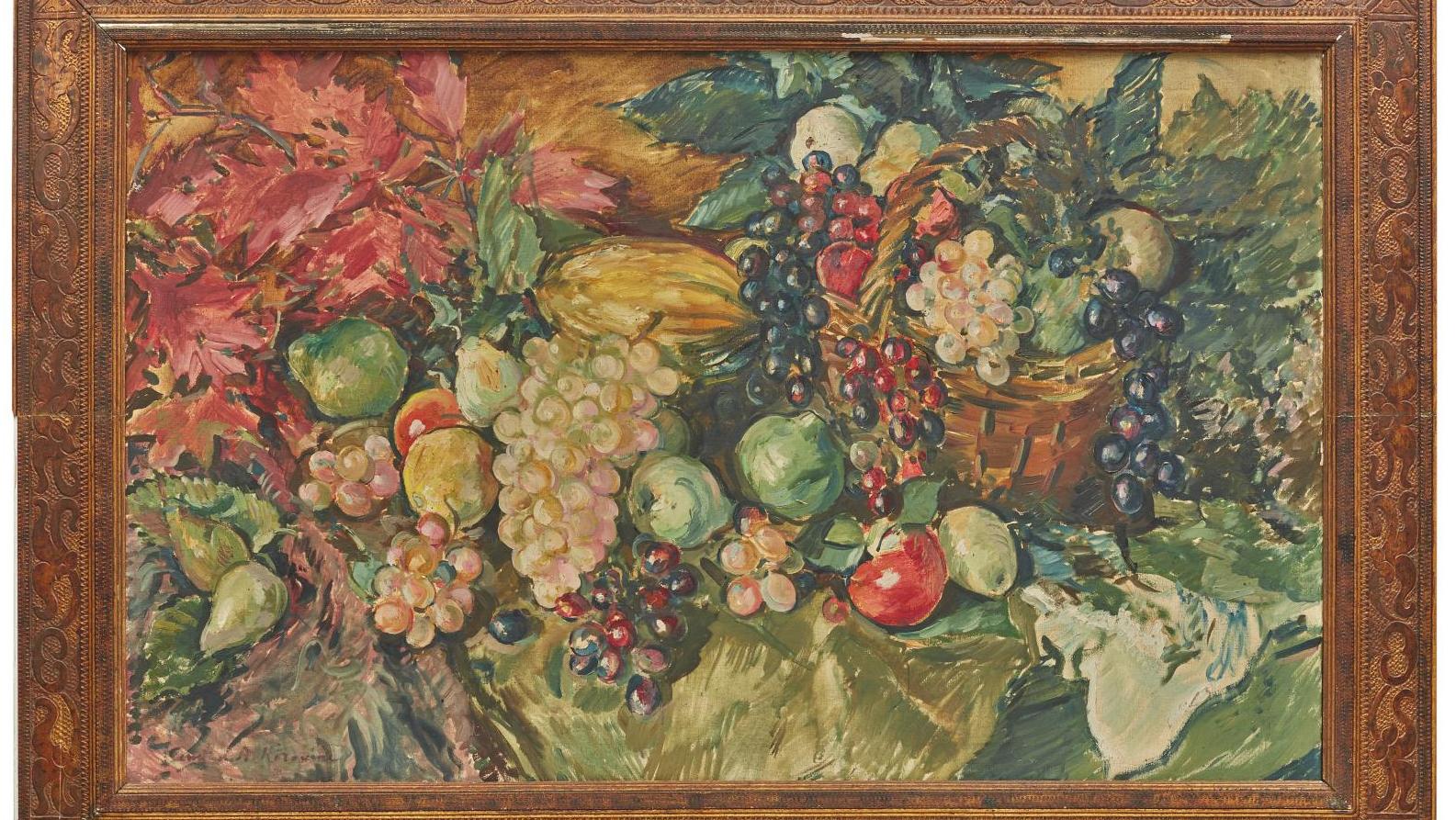 Constantin Korovine (1861-1939), Nature morte au panier de fruits, huile sur toile,... Korovine, une si généreuse nature…