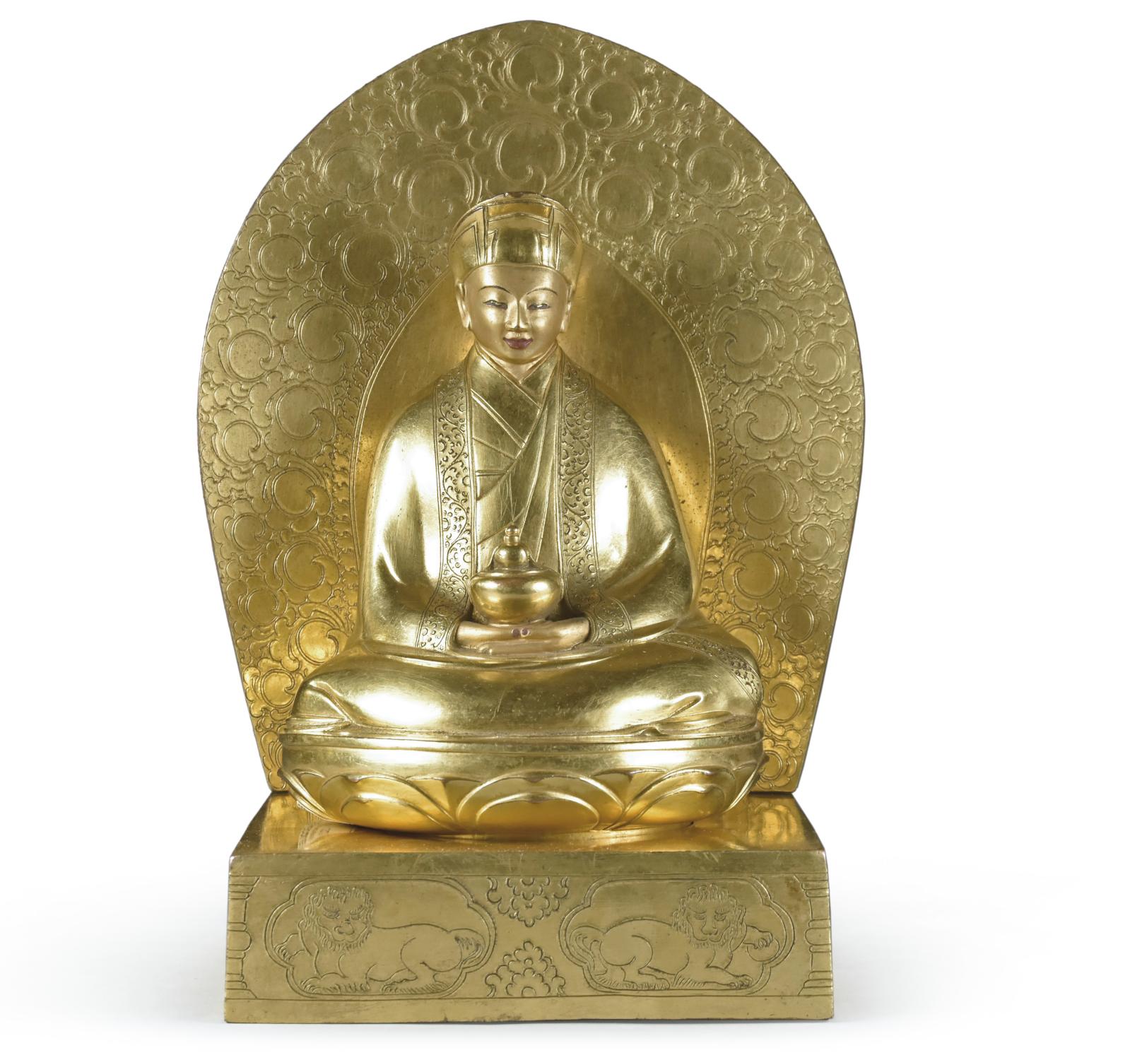 Tibet (ou Mongolie ?), vers 1800. Donateur représenté en haut dignitaire, assis en position de méditation sur un socle lotiforme, le desso