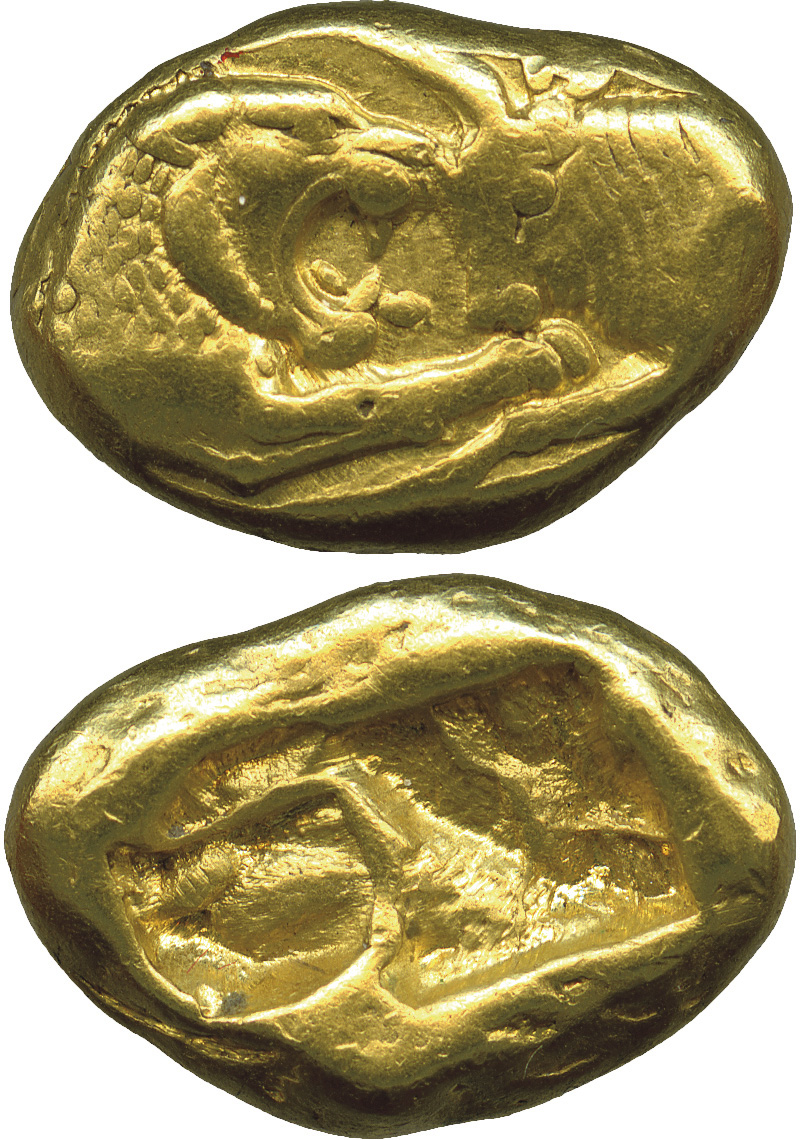 Kingdom of Lydia (Turkey), c. 550-520 BCE. Gold “Cressida” stater, one of the collection’s oldest pieces, currently on display at Citéco.©
