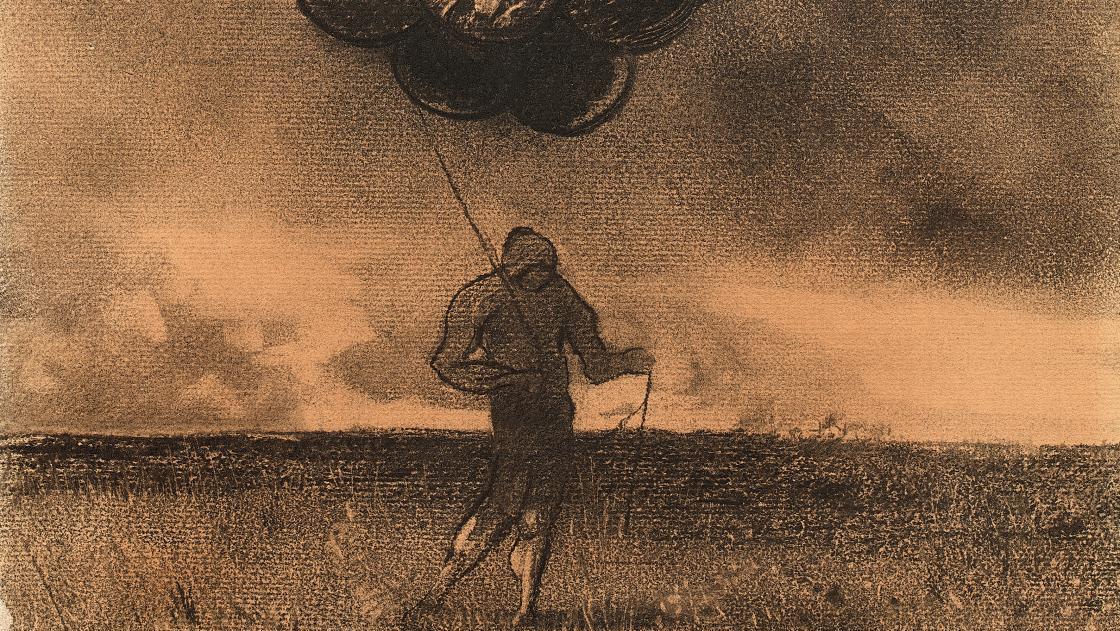 Odilon Redon (1840-1916), La Grappe or Le Marchand de ballons, charcoal and stump... The Dark Eye of Odilon Redon: Dreamer of the Infinite