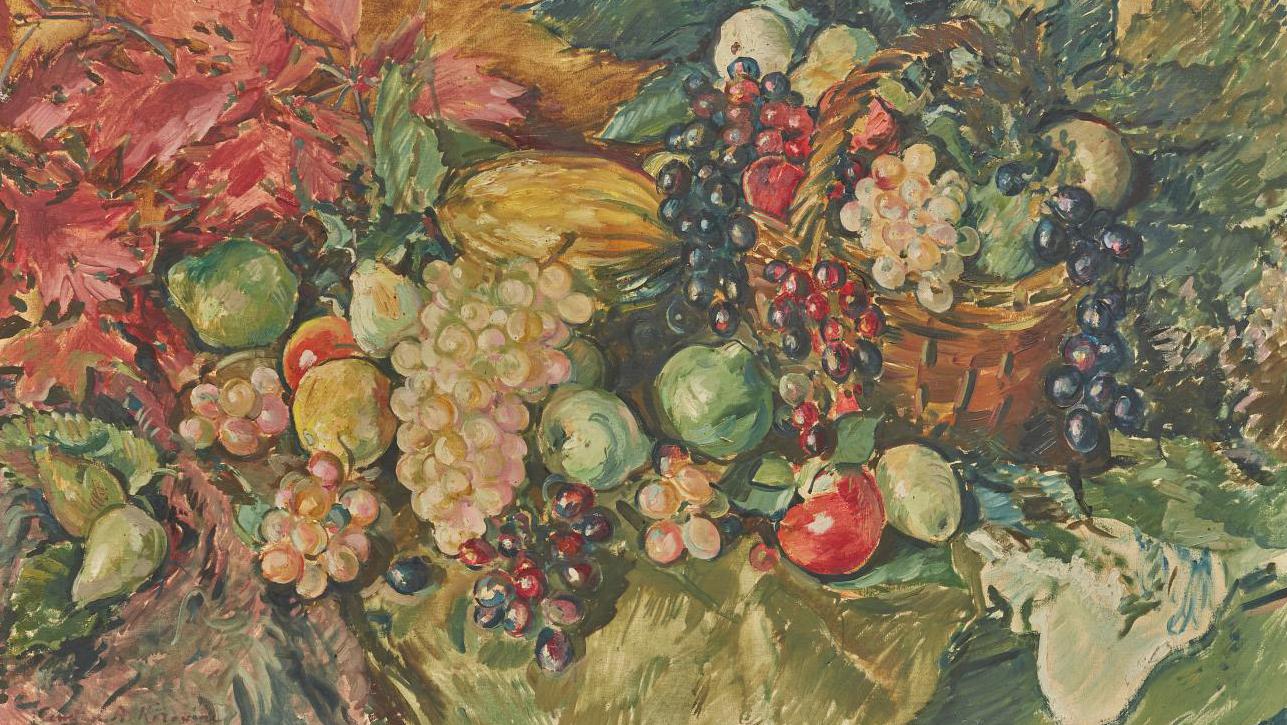 Constantine Korovin (1861-1939), Nature morte au panier de fruits, oil on canvas,... Bountiful Nature, from Korovin to Alfred Boucher 
