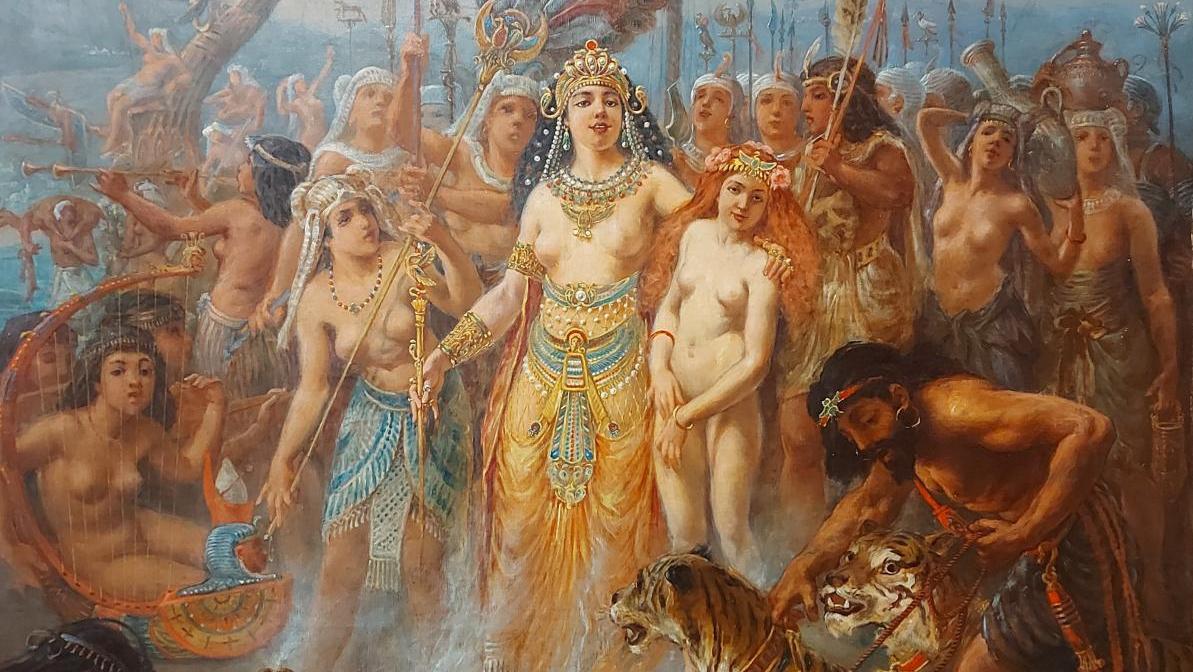 Adolphe La Lyre (1848-1933), L’Entrée de Cléopâtre dans Rome, 1922, huile sur toile... Cléopâtre à Rome par Adolphe La Lyre