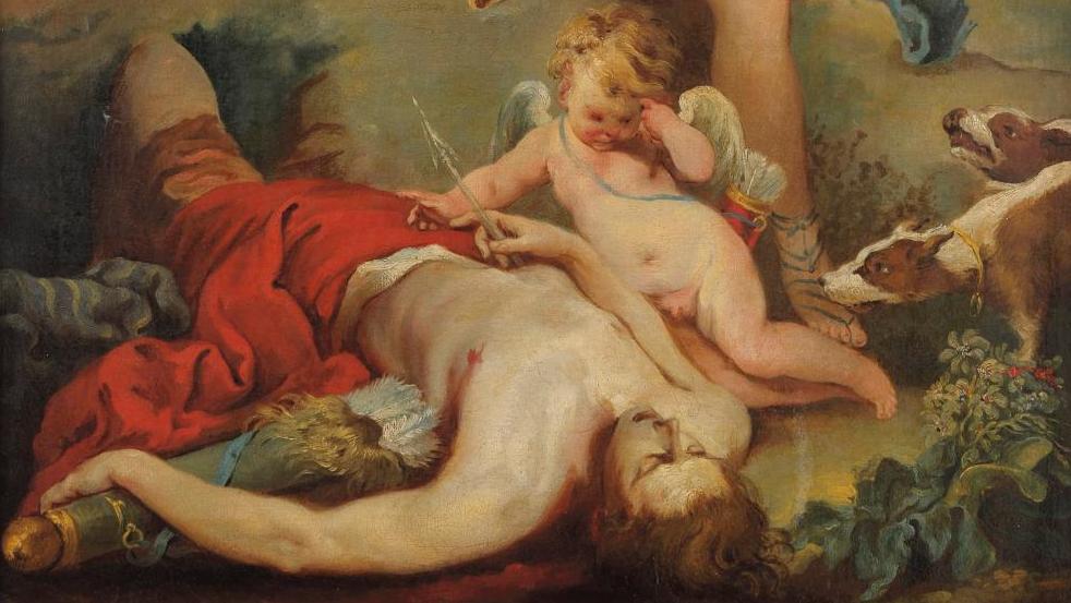 François Boucher (1703-1770) et son atelier, Vénus pleurant la mort d’Adonis, huile... Amours divines et scène galante