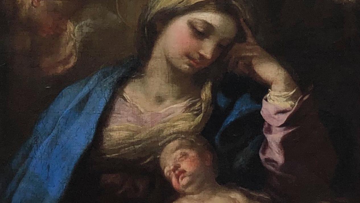Luca Giordano (1634-1705), La Vierge à l’Enfant entourée d’anges, toile, 105 x 84 cm.... Luca Giordano en toute intimité