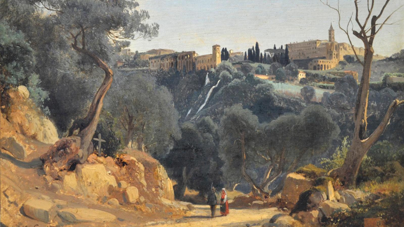 Louis Auguste Lapito (1803-1874), Promeneurs dans un chemin de campagne en Italie,...  Louis Auguste Lapito, la nature en majesté