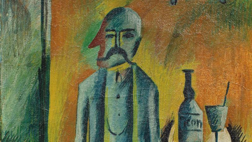Othon Coubine (1883-1969), Le Garçon de café, vers 1912, huile sur toile, 55 x 32 cm.... Othon Coubine, Moïse Kisling et Louis Marcoussis
