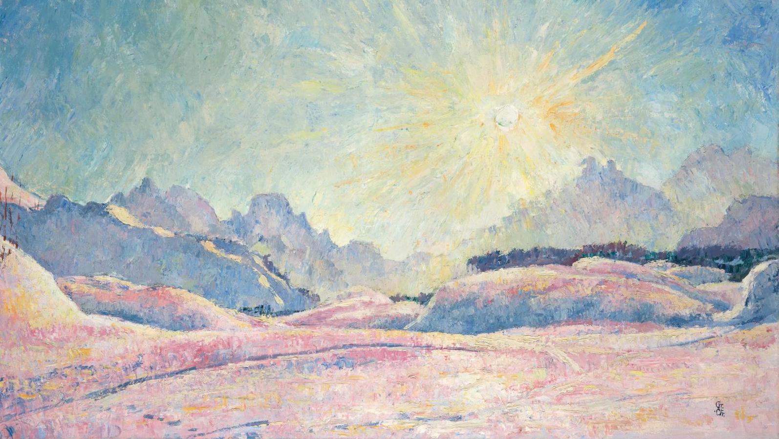 Giovanni Giacometti (1868-1933), Soleil d’hiver à Maloja, 1926, huile sur toile.... La Montagne fertile