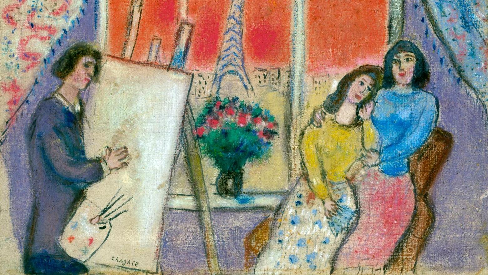 Marc Chagall (1887-1985), Le Peintre, Ida et Bella ou Le Peintre et sa famille, 1928-1929,... L’Amour fou ? Intimité et création (1910-1940)