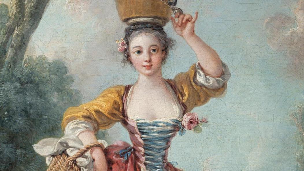 François Boucher (1703-1770), La Petite Laitière, toile, 1769, cadre d’époque en... Un François Boucher révélé