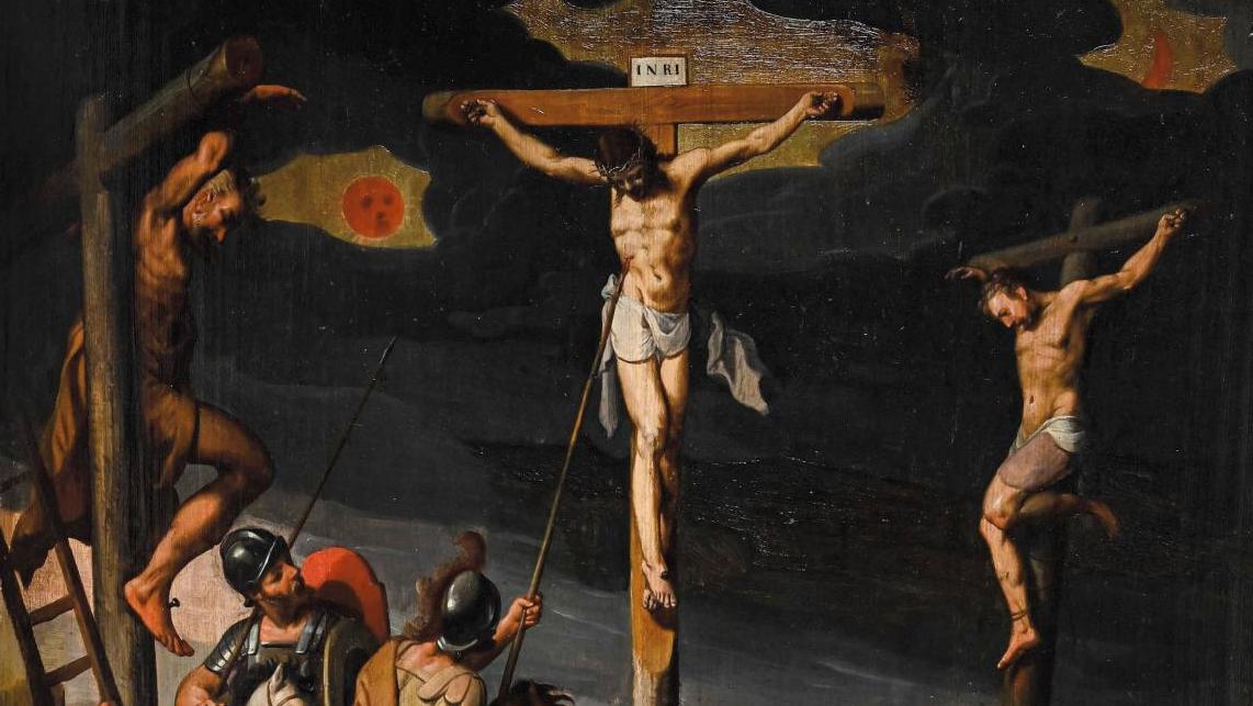 Pieter Pieterszoon Aertsen (1540-1603), La Crucifixion, huile sur panneau, 95 x 70 cm.... Par Pieter Pieterszoon Aertsen