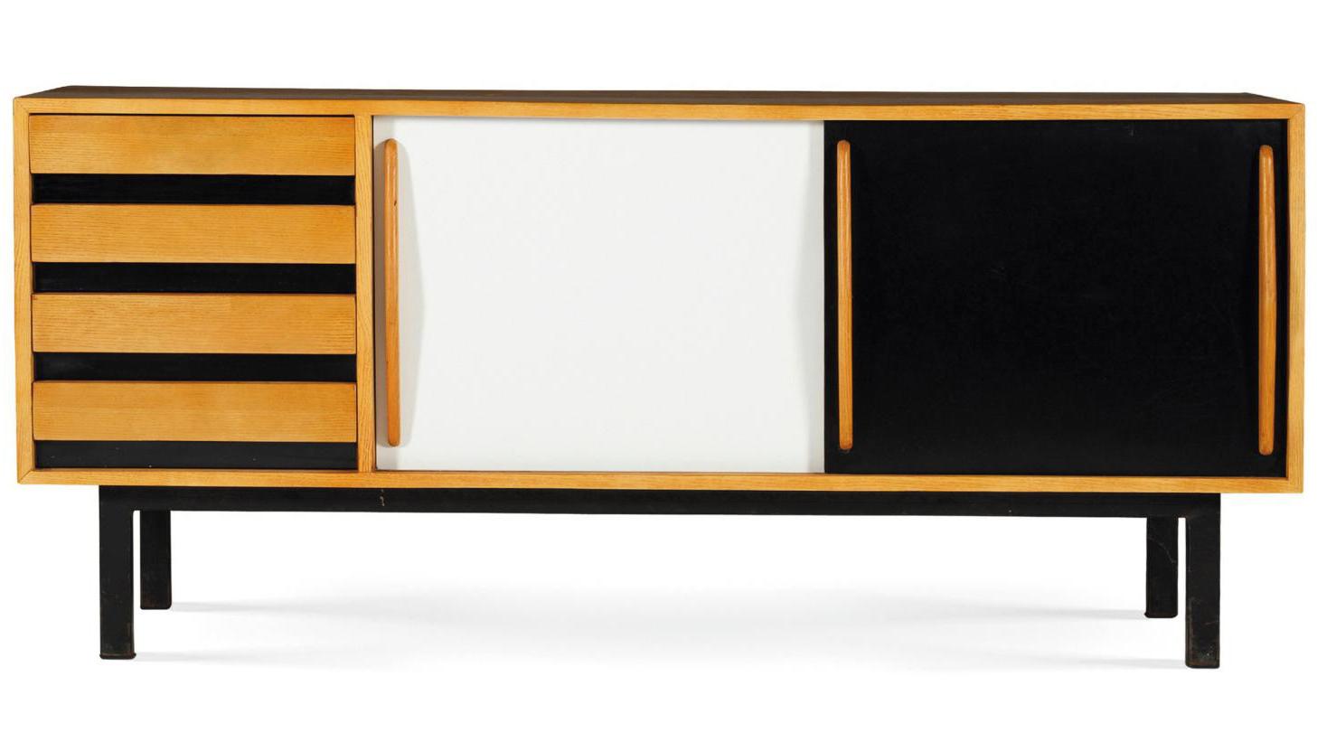Charlotte Perriand (1903-1999), sideboard unit, oak veneer, formica, metal, edited... Perriand and Avant-Garde Design