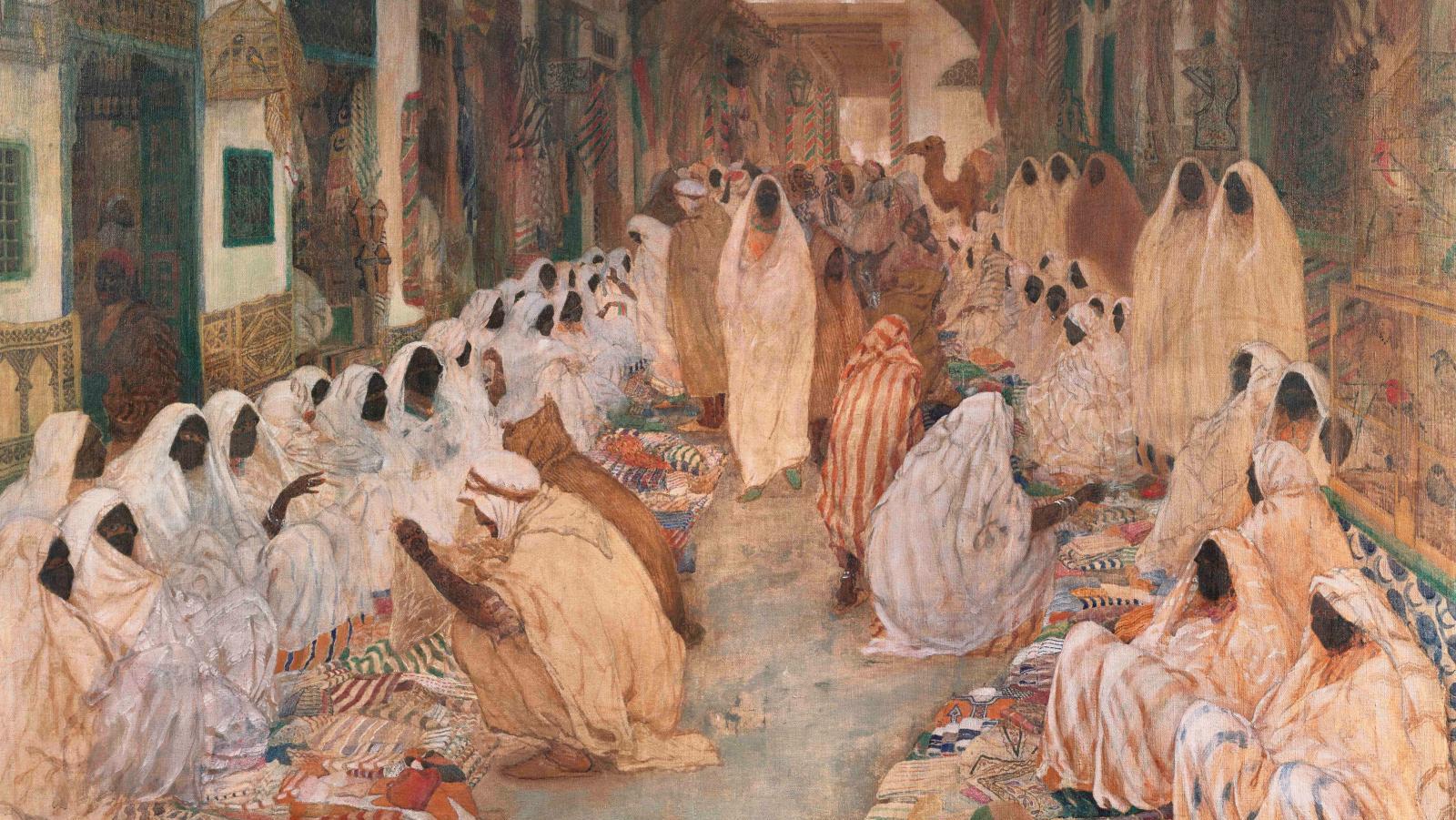 Alexandre Roubtzoff (1884-1949), Le Souk El-Kachachine (ou Le Souk des femmes), 1915,... Alexandre Roubtzoff, un Russe dans le souk de Tunis