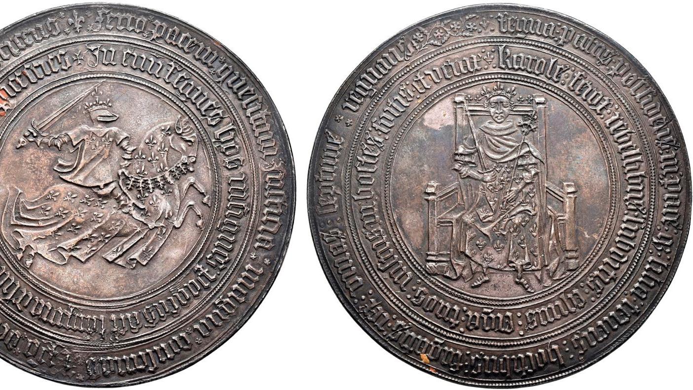 Charles VII (reg. 1422-1461), médaille d’argent appelée « Calaisienne », 1455, 60,95 g,... Les Calaisiennes : les plus grandes médailles médiévales 