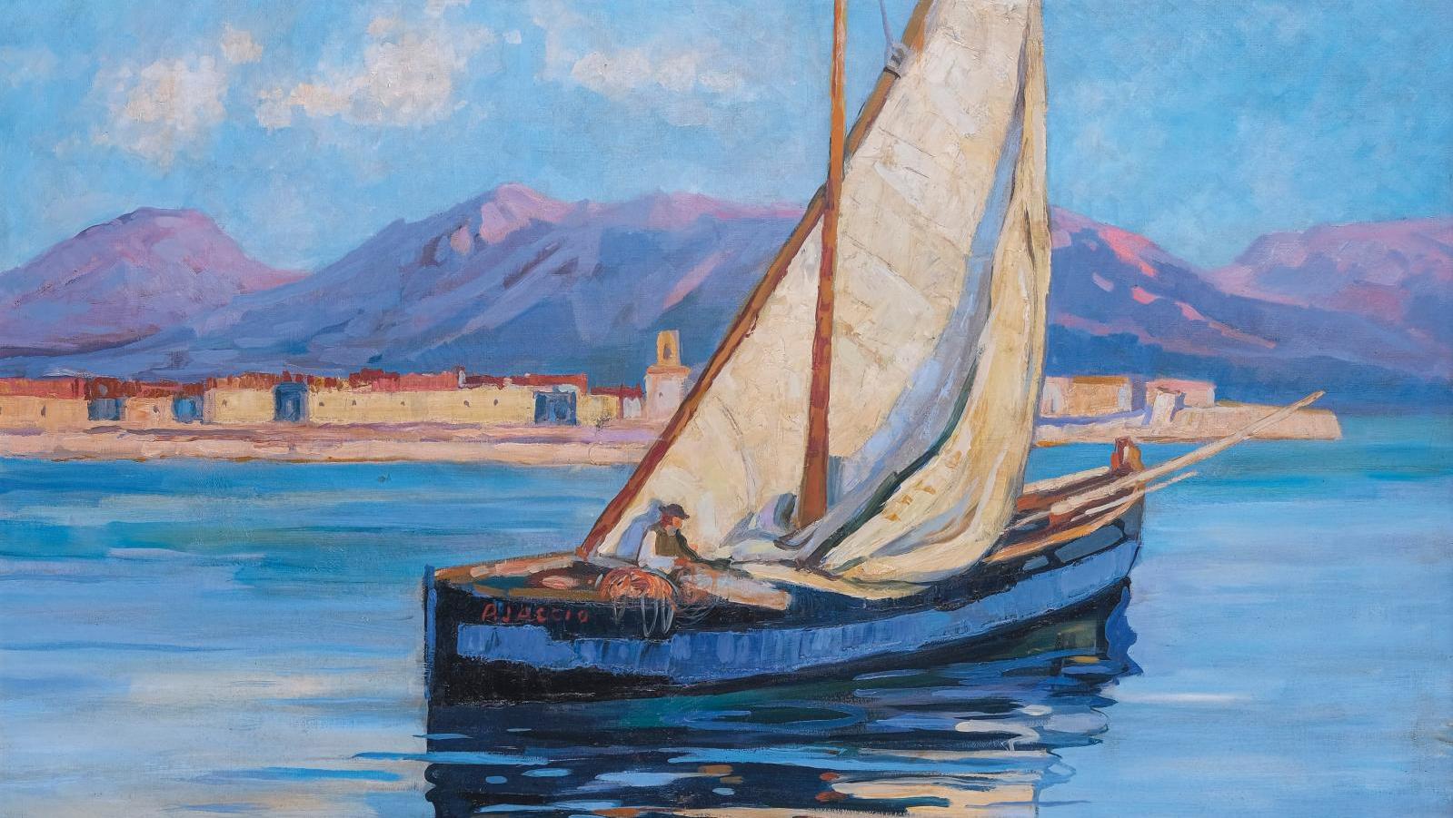 Lucien Péri (1880-1948), Bateau dans la baie d’Ajaccio, huile sur toile, 70 x 92 cm.... La Corse et ses beautés par Lucien Péri