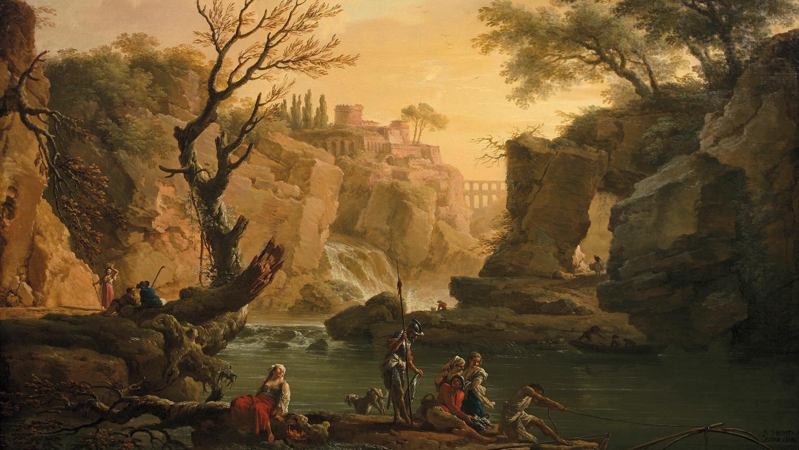 Claude Joseph Vernet (1714-1789), Pêcheurs retirant leur filet dans un paysage classique... Joseph Vernet’s Arcadian Nature 