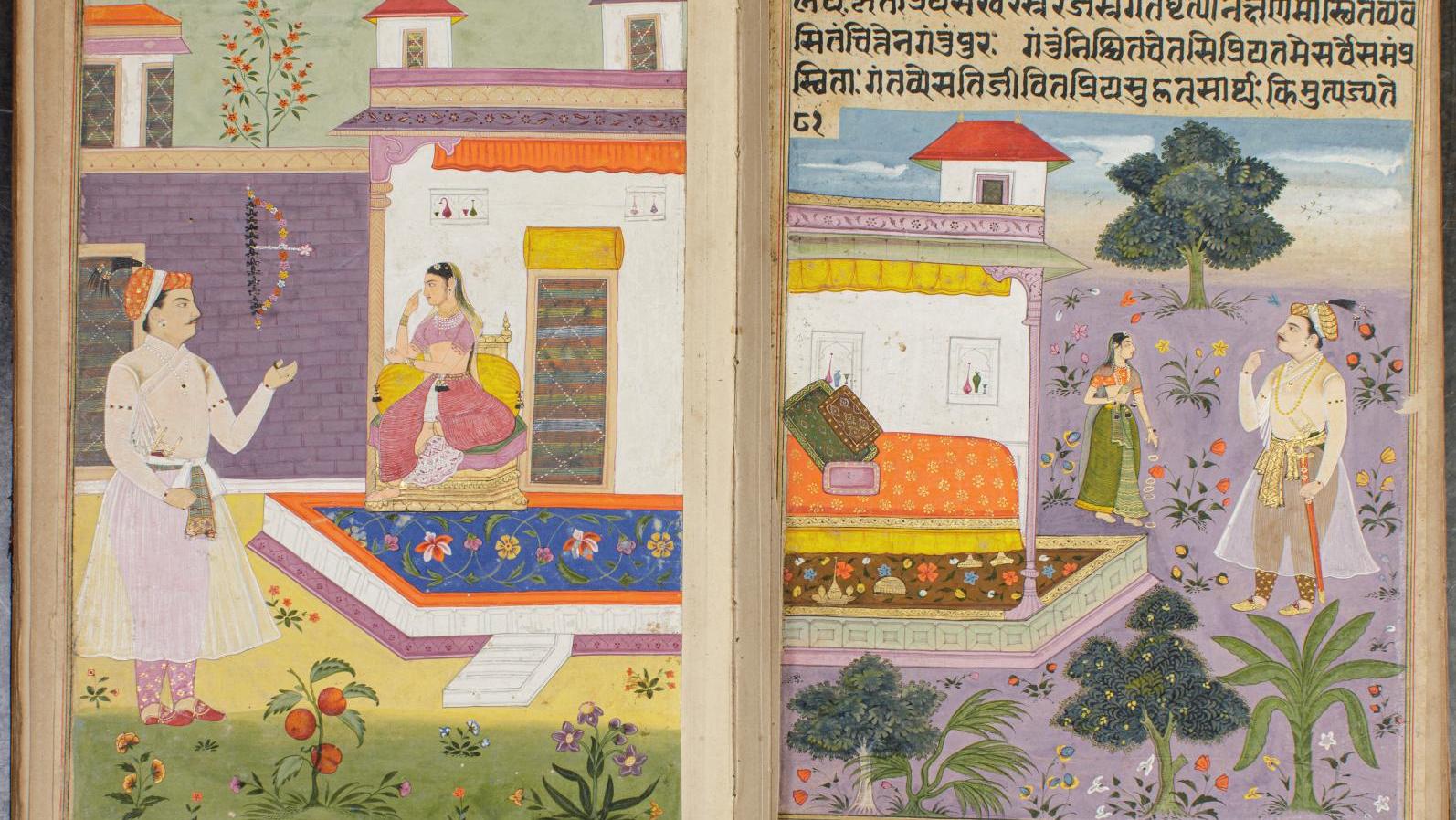 India, “Provincial Mughal” style, first quarter of the 17th century. Album of 30... The Love Story of Amar Chattar and Sundari Virda in the Pure “Provincial Mughal” Style