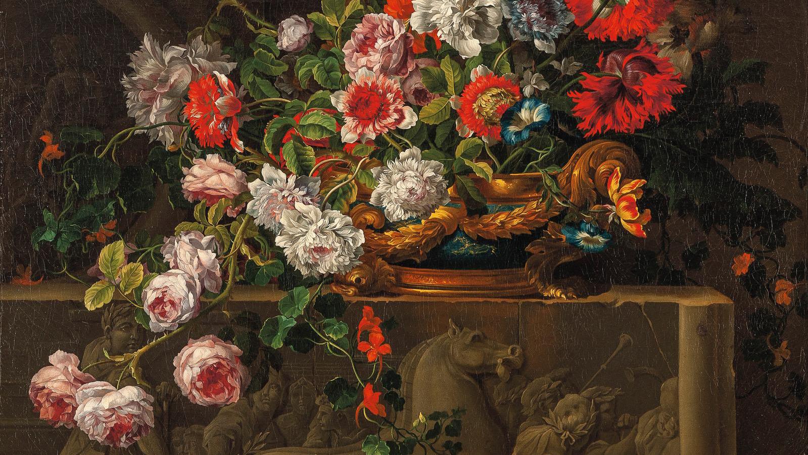 Jean-Baptiste Monnoyer (1636-1699), Un vase en lapis monté en or rempli de fleurs... A Floral Triumph for Jean-Baptiste Monnoyer 