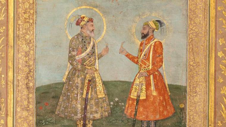 Inde, vers 1659. Attribué à Anup Chattar, Double portrait de Shah Jahan et Aurengzeb... Double portrait de Shah Jahan, empereur moghol