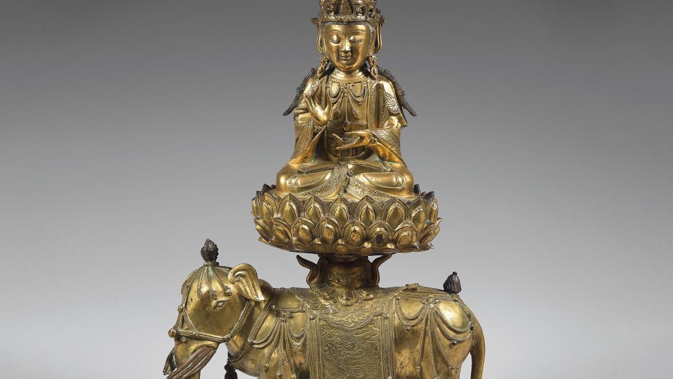 Chine, XVIIe siècle, époque Ming (1368-1644). Statuette de Samanthabadra en  bronze... Bronze Ming, l’éveil du bodhisattva