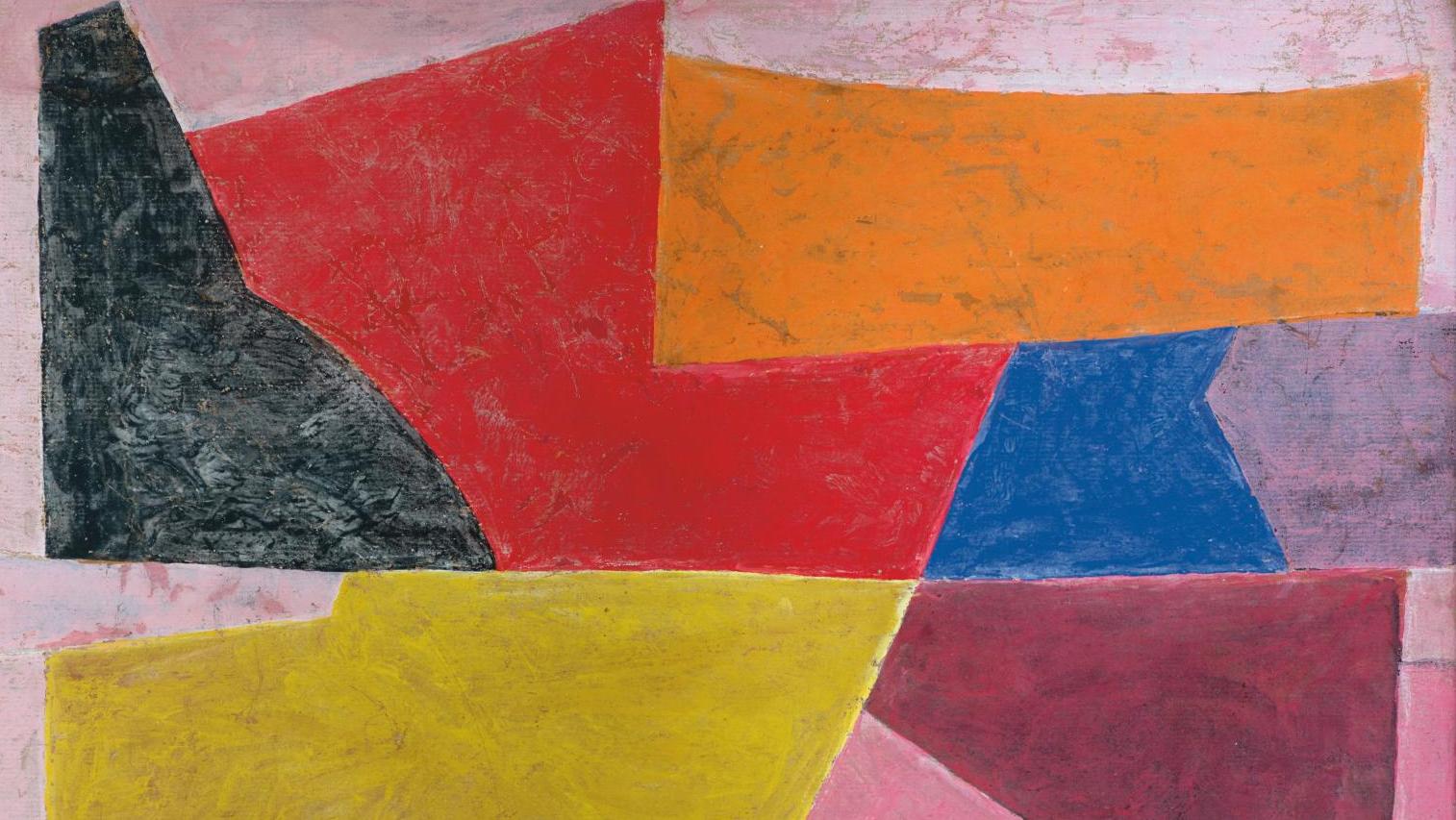 Serge Poliakoff (1900-1969), Rose rouge bleu noir, 1951, gouache sur papier marouflé... Les harmonies colorées et musicales de Poliakoff