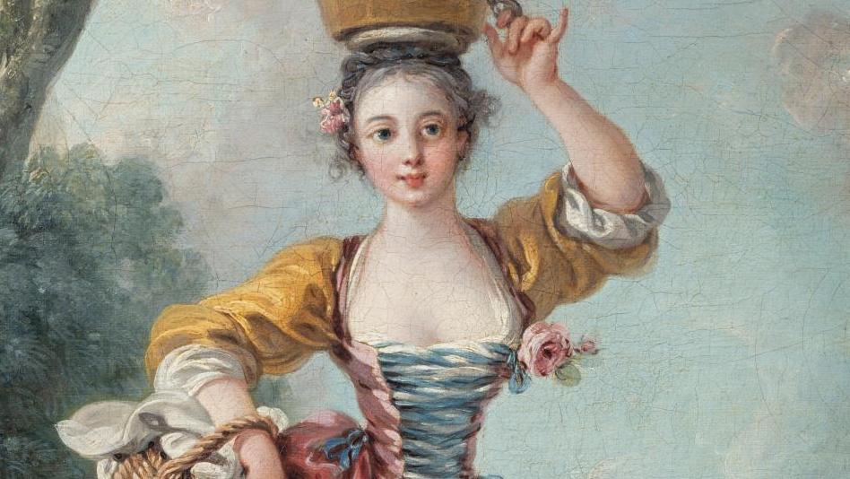 François Boucher (1703-1770), La Petite Laitière , toile, 1769, cadre d’époque en... Portraits de femmes, de Boucher à Renoir