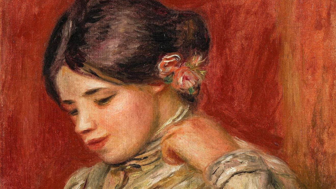 Auguste Renoir (1841-1919), Jeune femme, fleurs dans les cheveux, vers 1900, huile... Une jeune femme de Renoir en plein soleil