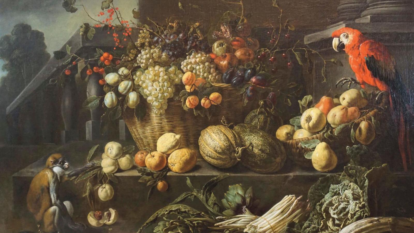 Adriaen Van Utrecht (1599-1652), Grand buffet de fruits et de légumes dans un parc... Le maître des pronkstillevens