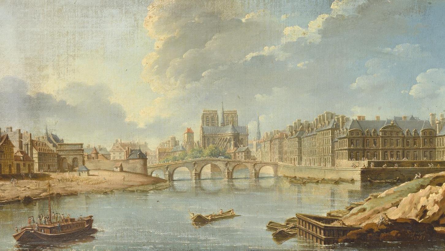Nicolas Jean Baptiste Raguenet (1715-1793), Paris, le pont de la Tournelle et le... Un rendez-vous avec l’histoire