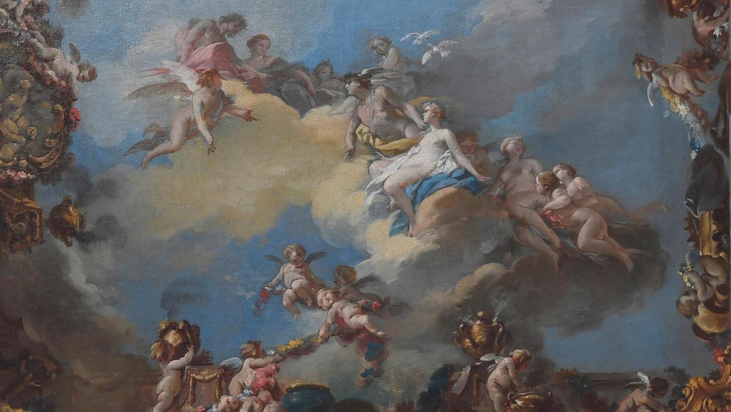 Jean-Baptiste-Marie Pierre (1714-1789), L’Apothéose de Psyché, 1754-1755, huile sur... Esquisse du plafond pour la duchesse d’Orléans