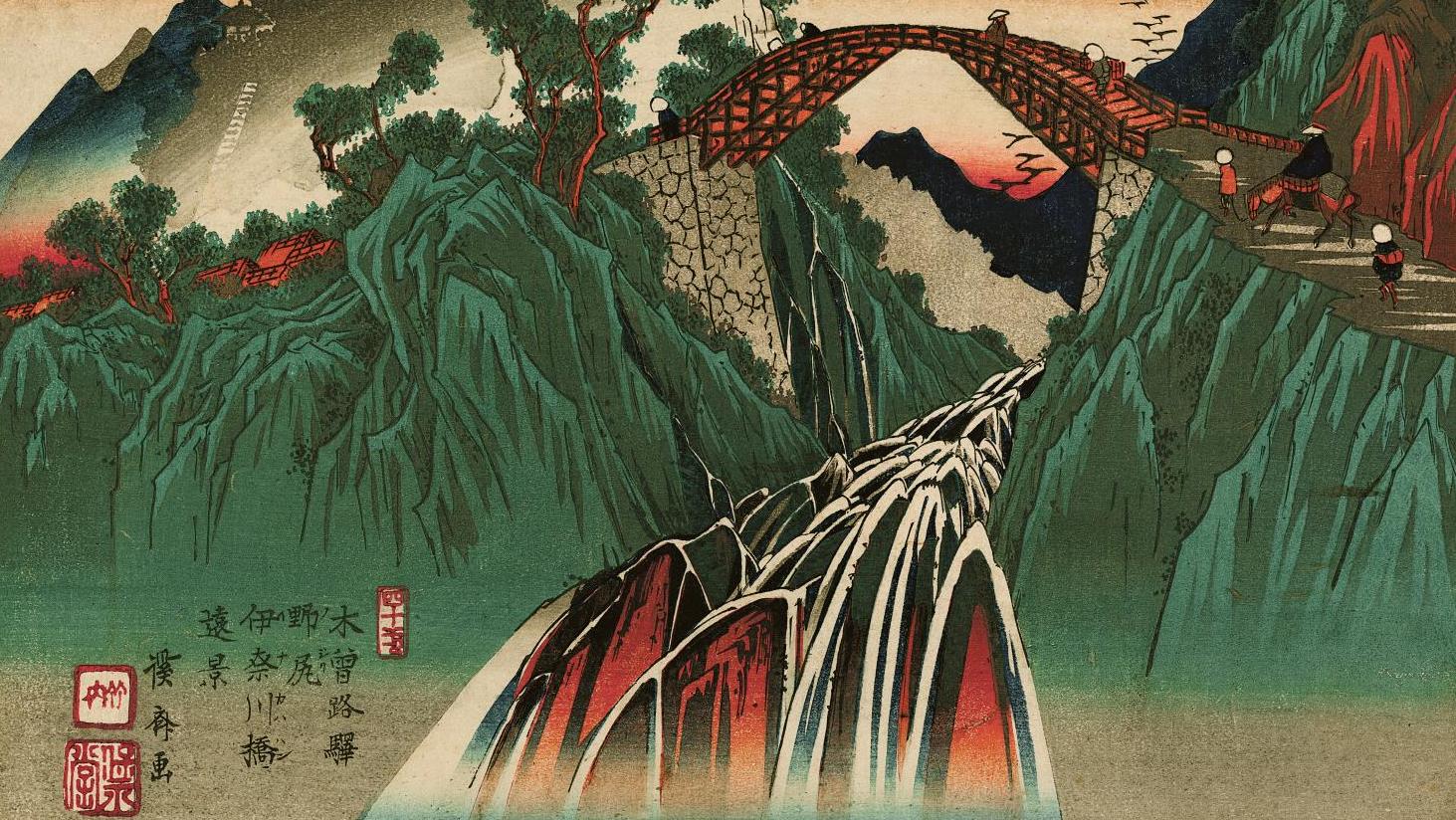 Keisai Eisen (1790-1848), Les Relais de la route du Kisoji, relais n° 41, Nojiri :... Estampes japonaises du Kisokaido au musée Cernuschi