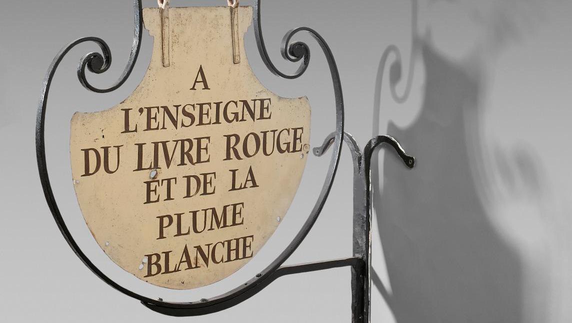 Directoire style, late 19th centur. Bookseller's sign, "À l'enseigne du livre rouge... Signs of Old Paris on Show at the Musée Carnavalet 