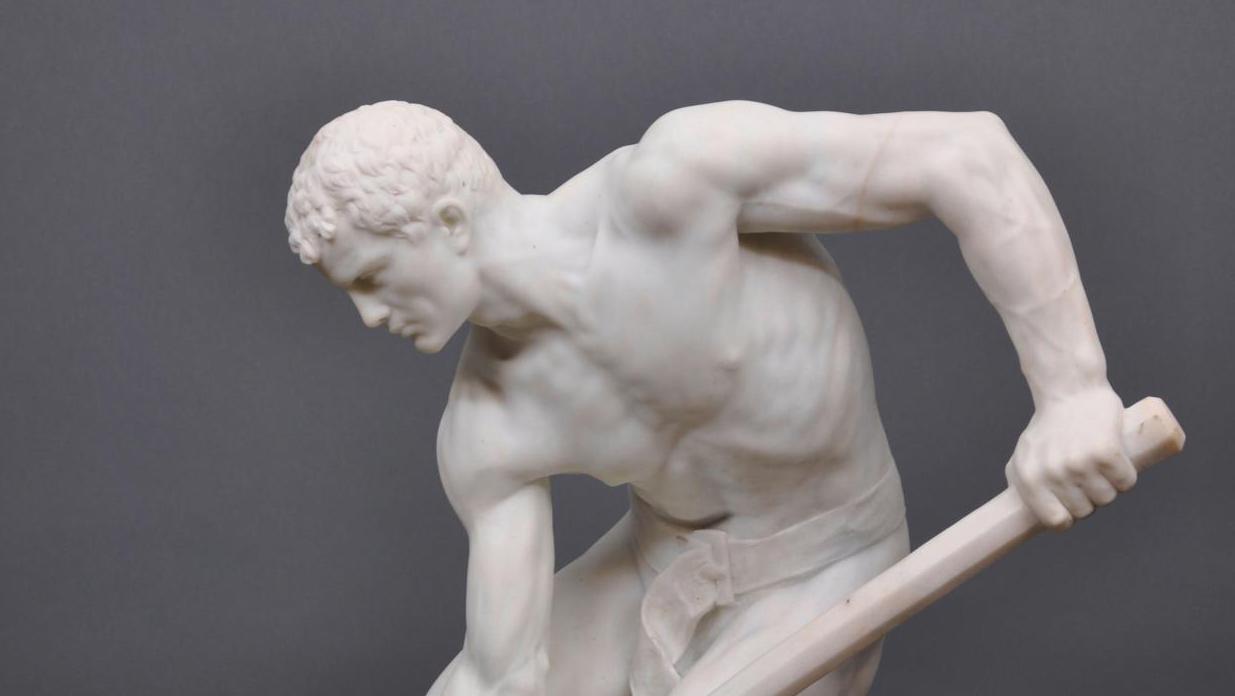 Alfred Boucher (1850-1934), À la Terre, vers 1890, marbre, 68,9 x 59 x 36 cm. © Musée... Les sculpteurs du travail