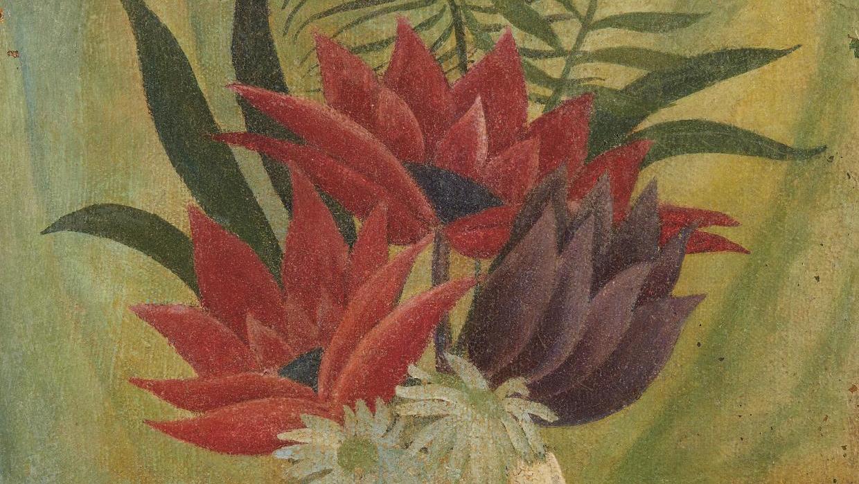 Henri Rousseau dit le Douanier Rousseau (1844-1910), Vase de fleurs, huile sur toile,... Inimitable Douanier Rousseau