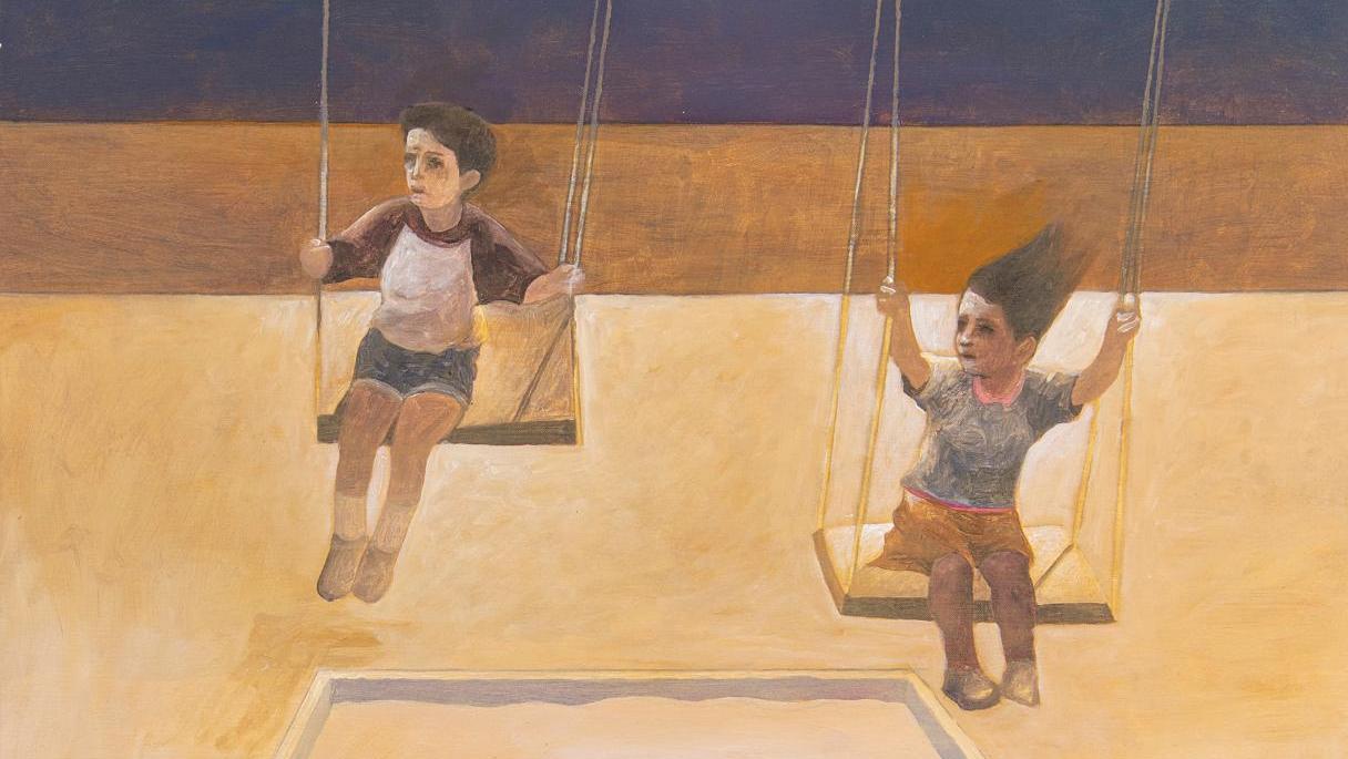 Suleiman Mansour (né en 1947), My Grandchildren, 2013, huile sur toile, 120 x 96 cm.... Suleiman Mansour, art moderne oriental