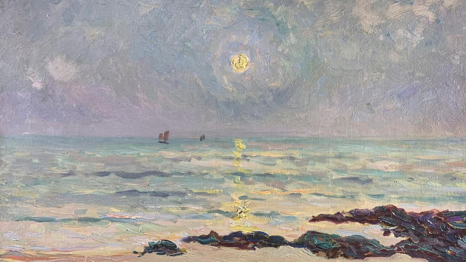 Maxime Maufra (1861-1918), Lever de lune au crépuscule, presqu’île de Quiberon, huile... Maxime Maufra, peintre de la Bretagne