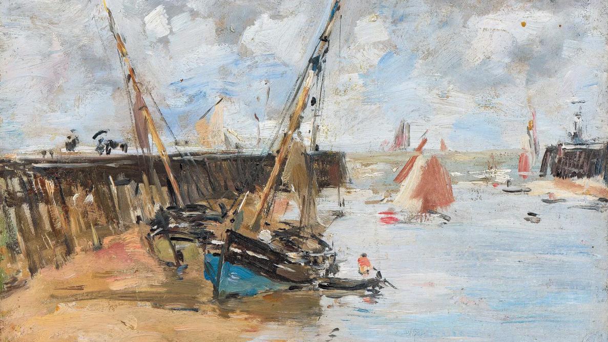 Eugène Boudin (1824-1898), Trouville les jetées. Marée basse, 1894, huile sur panneau,... De la jetée à la rizière, avec Boudin et Inguimberty
