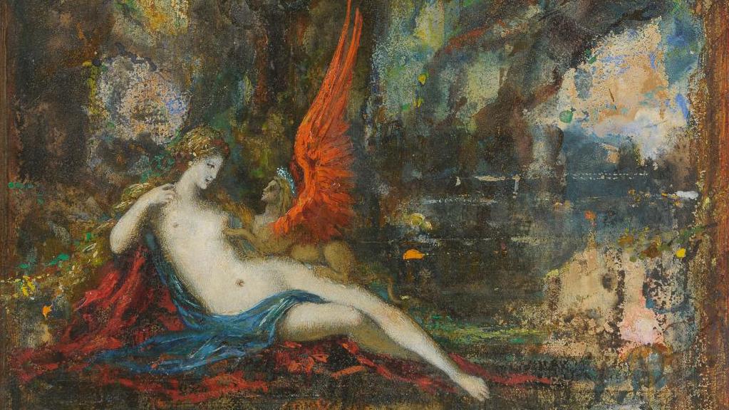 Gustave Moreau (1826-1898), Femme dans une grotte et sphynx rouge (Woman in a Cave... The Kaplan-Makovskis Collection: An Iconic Couple of French New Wave Cinema