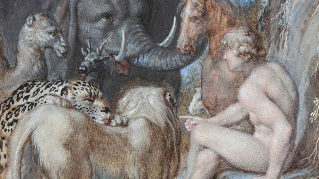 Joseph Werner (1637–1710), Adam Naming the Animals in the Garden of Eden, gouache... The Salon du Dessin Returns to Paris