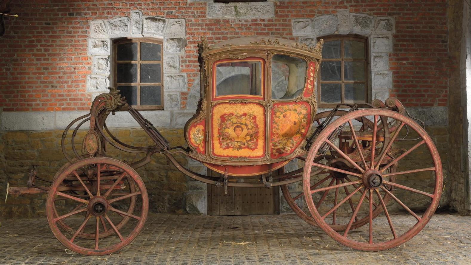 Coupé de gala du comte de Farrobo, Portugal, 3e tiers du XVIIIe siècle, décor peint... André Becker en voiture à cheval...