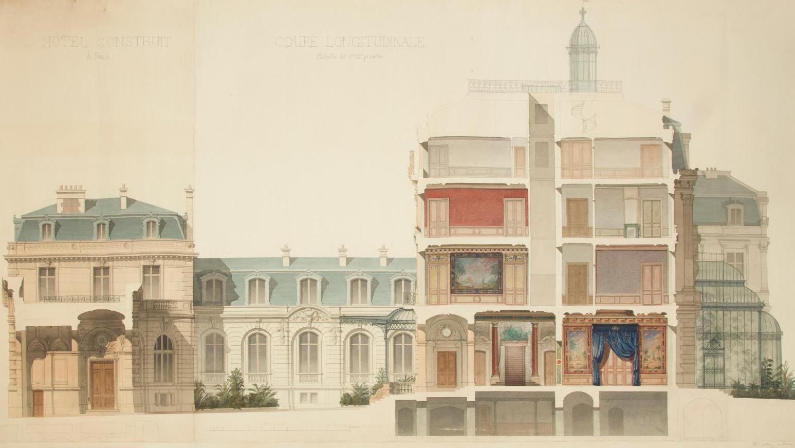 Denis-Louis Destors (1816-1882), Coupe longitudinale de l’hôtel Abraham-Béhor de Camondo,... Dans la famille Camondo, le frère