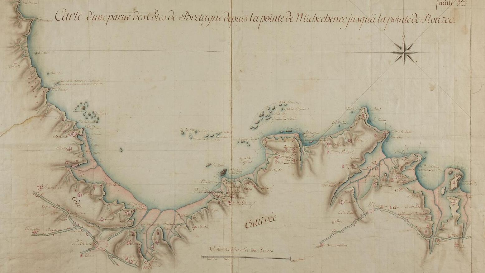 Vers 1758. Carte manuscrite anonyme d’une partie des côtes de la Bretagne, depuis... Une collection, sept préemptions
