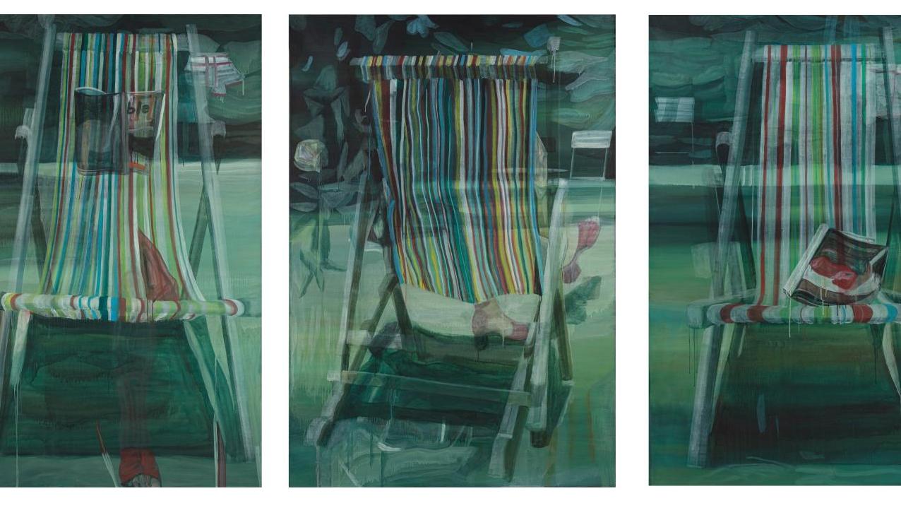 Marc Desgrandchamps (né en 1960), Triptyque n° 1266, 2000, huile sur toile, 205 x 140 cm... Farniente en transparence