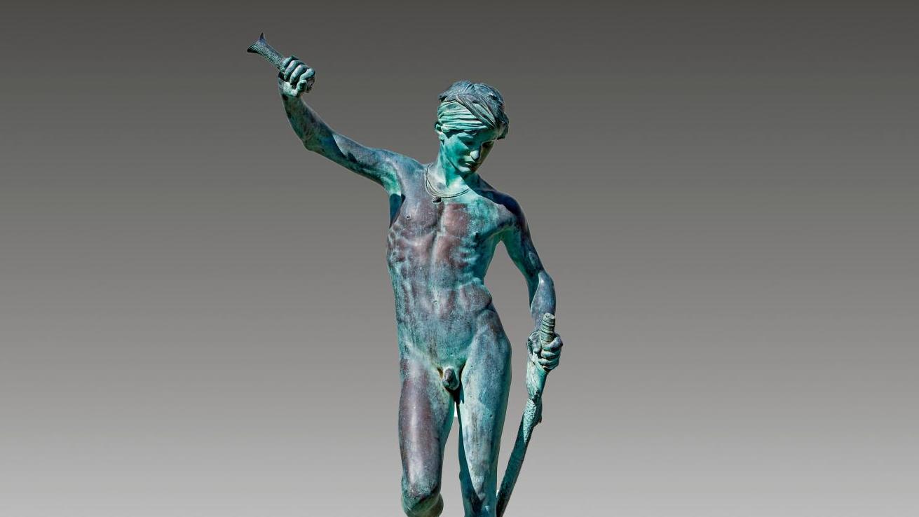 Antonin Mercié (1845-1916), David et Goliath, groupe en bronze patiné, signé sur... Antonin Mercié s’inspire de l’Ancien Testament
