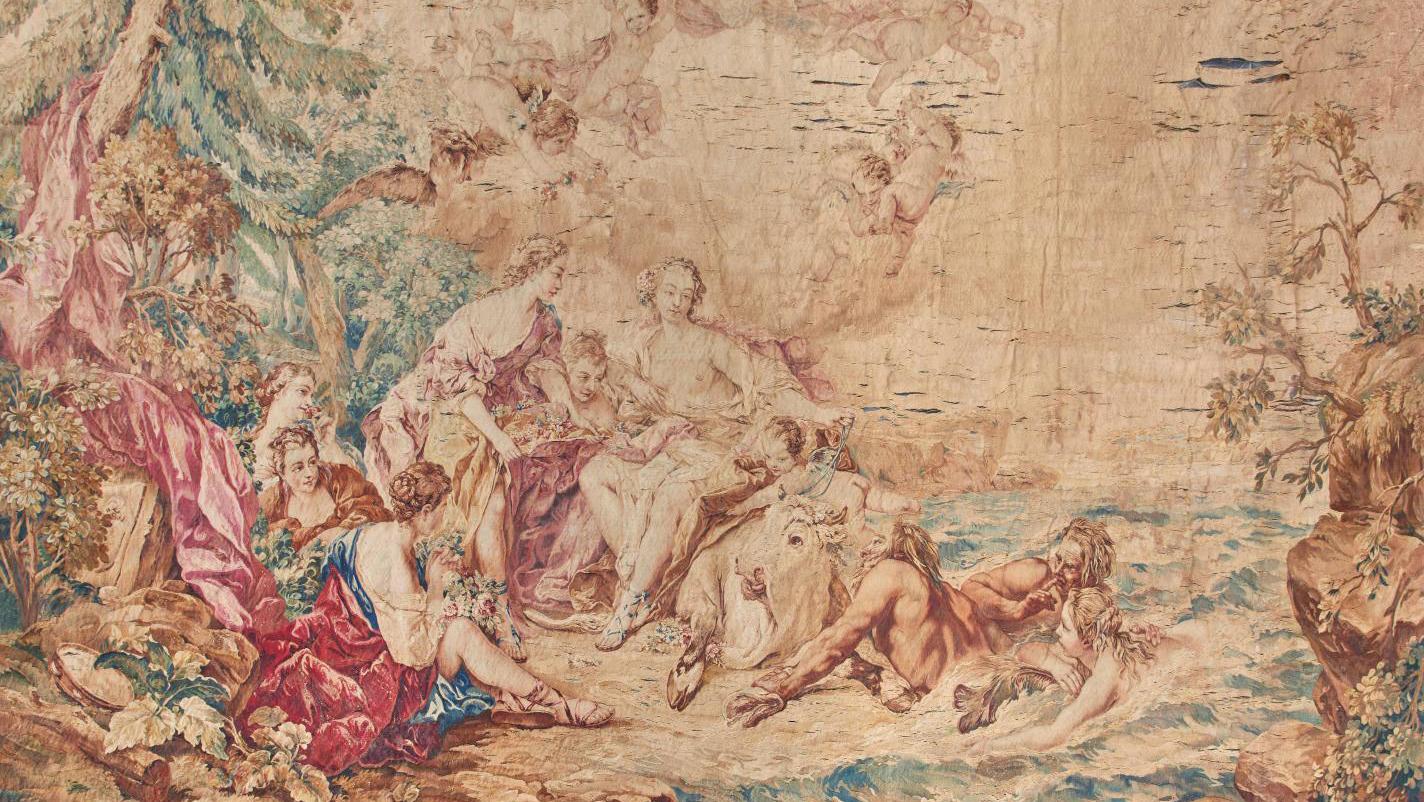Beauvais factory, c. 1750, The Rape of Europa, wool and silk tapestry, after a 1747... 